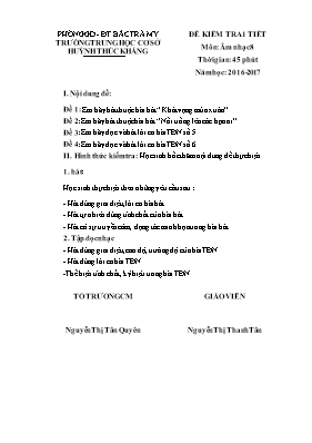 Đề kiểm tra một tiết học kì I Âm nhạc lớp 8 - Năm học 2016-2017 - Nguyễn Thị Thanh Tân